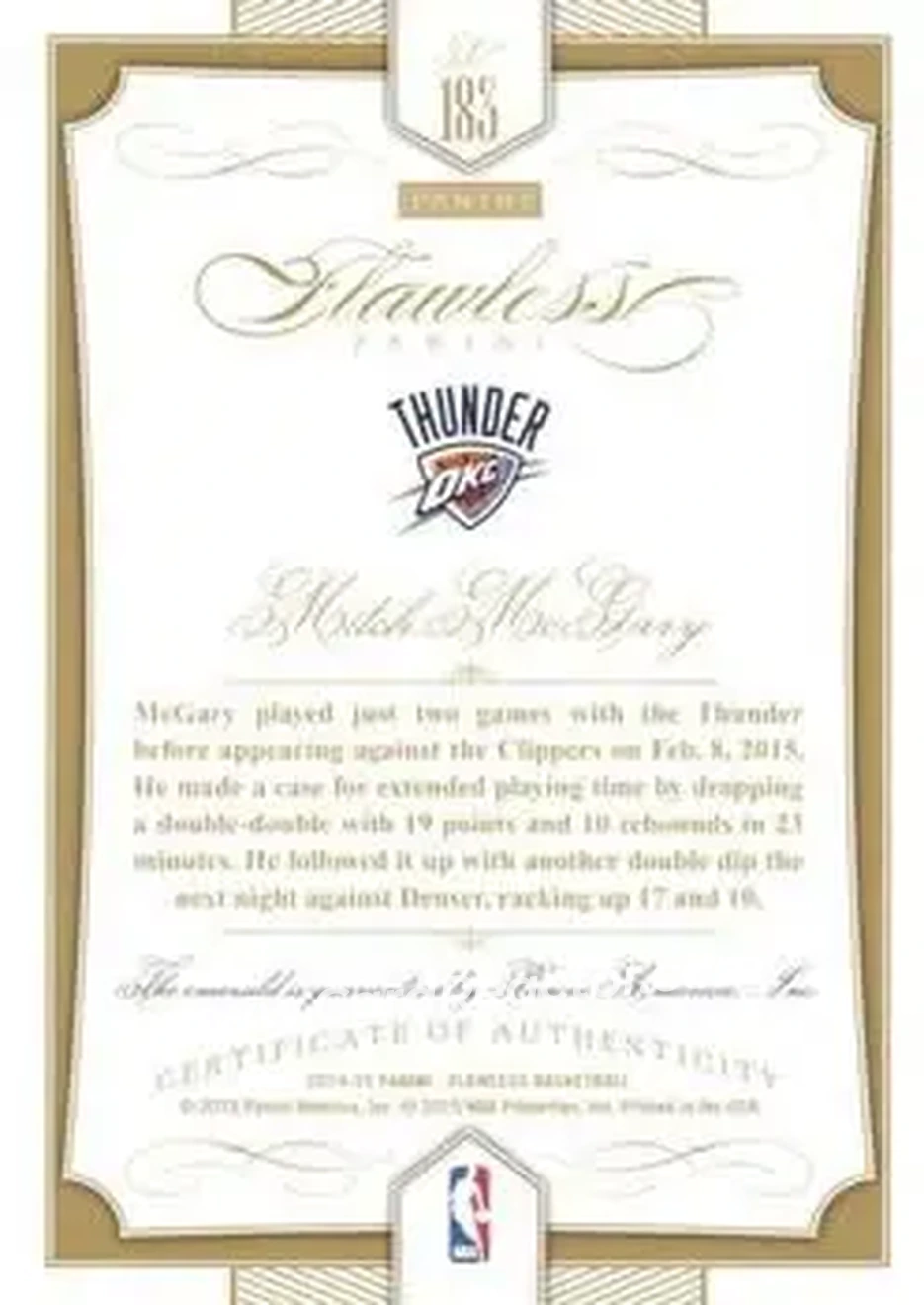 2014-15 Panini Flawless - Emerald #183 - Mitch McGary - Oklahoma City Thunder - Back