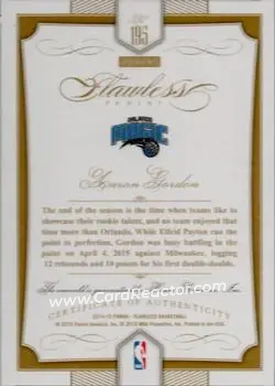 2014-15 Panini Flawless - Emerald #195 - Aaron Gordon - Orlando Magic - Back