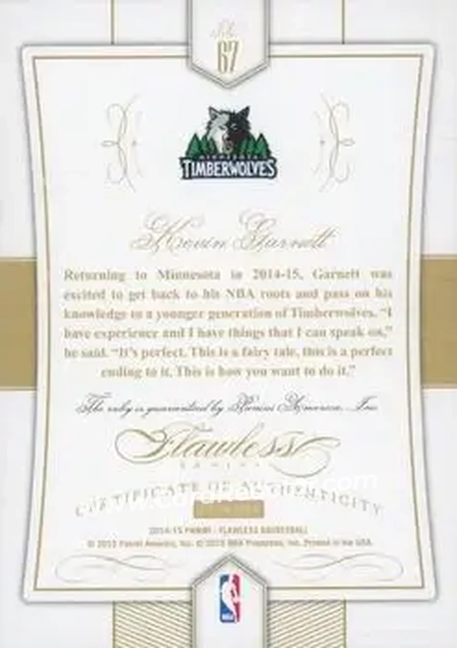2014-15 Panini Flawless - Ruby #67 - Kevin Garnett - Minnesota Timberwolves - Back 2014-15 Panini Flawless - Ruby #67 - Kevin Garnett - Minnesota Timberwolves - Back