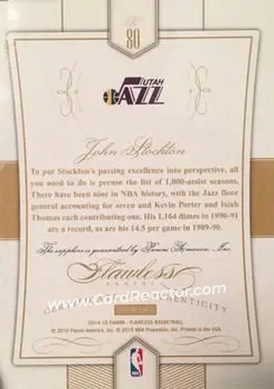 2014-15 Panini Flawless - Ruby #80 - John Stockton - Utah Jazz - Back 2014-15 Panini Flawless - Ruby #80 - John Stockton - Utah Jazz - Back