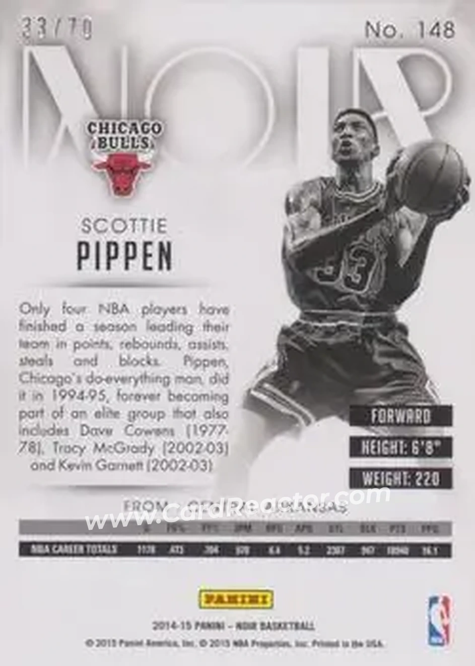 2014-15 Panini Noir #148 - Scottie Pippen - Chicago Bulls - Back