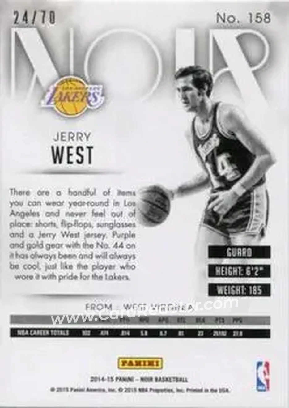 2014-15 Panini Noir #158 - Jerry West - Los Angeles Lakers - Back