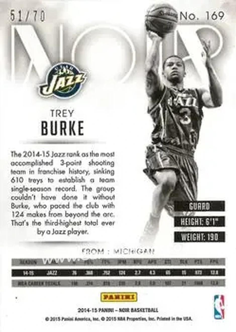 2014-15 Panini Noir #169 - Trey Burke - Utah Jazz - Back