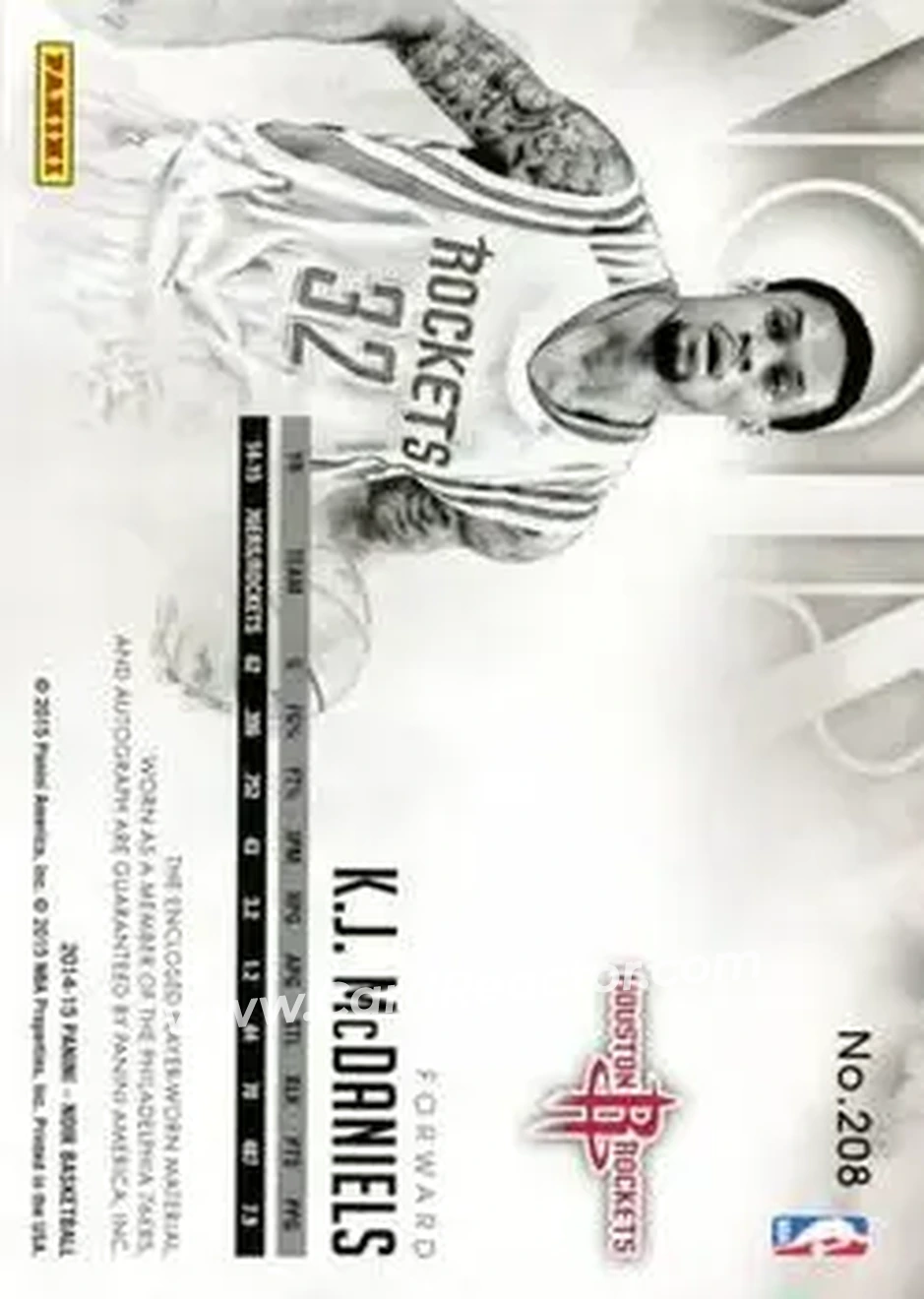 2014-15 Panini Noir #208 - K.J. McDaniels - Houston Rockets - Back
