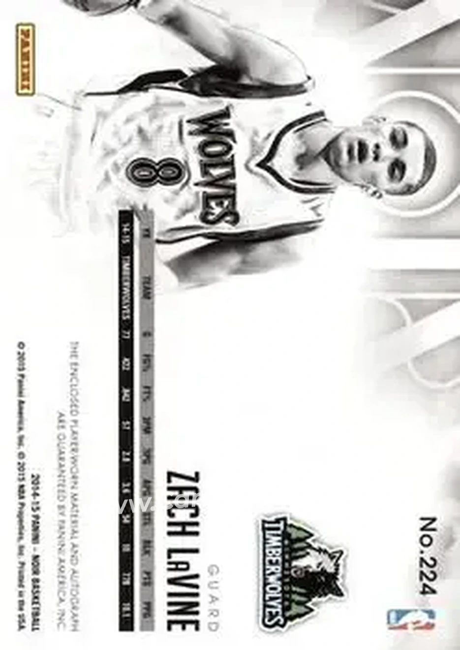 2014-15 Panini Noir #224 - Zach LaVine - Minnesota Timberwolves - Back