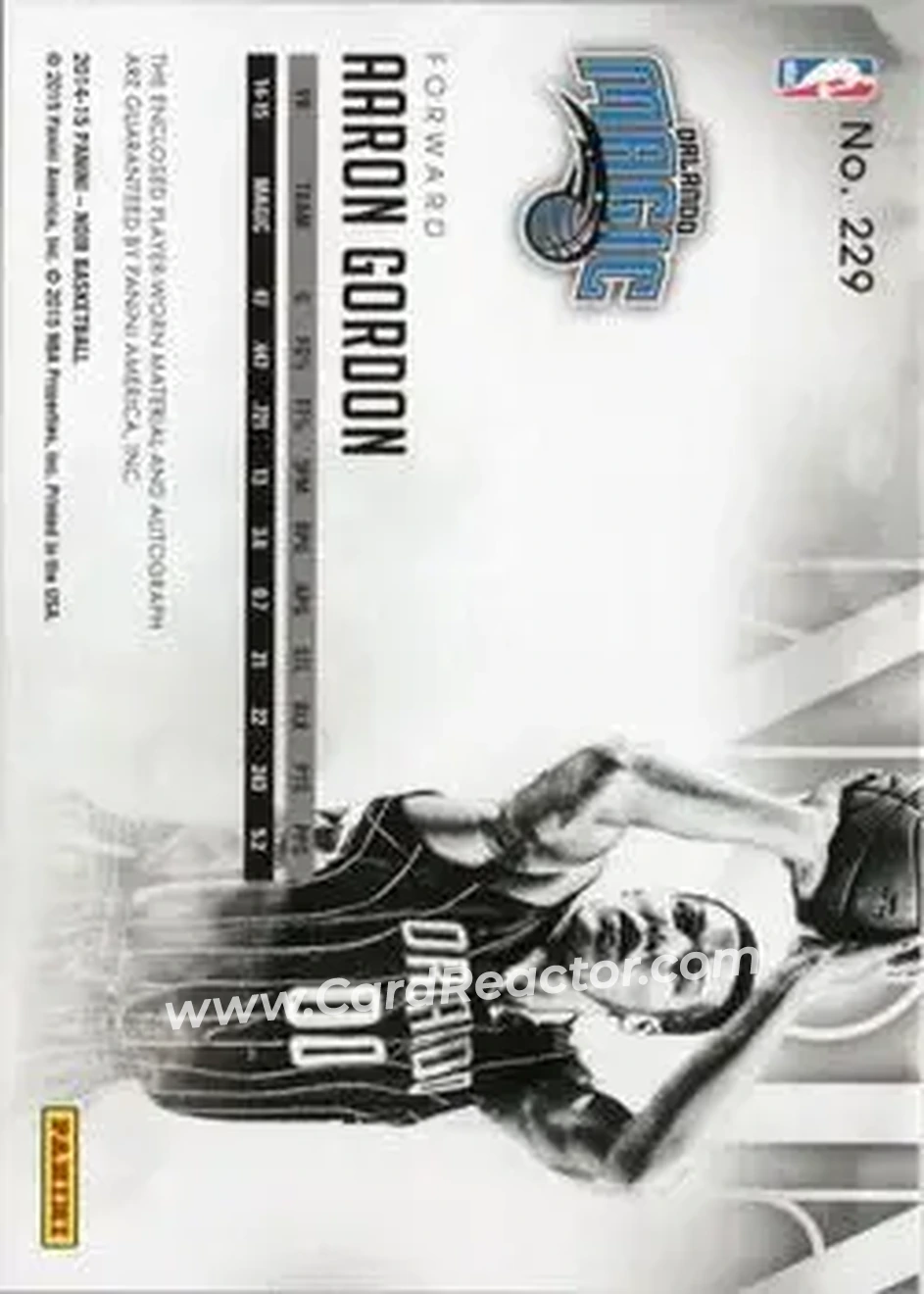 2014-15 Panini Noir #229 - Aaron Gordon - Orlando Magic - Back 2014-15 Panini Noir #229 - Aaron Gordon - Orlando Magic - Back