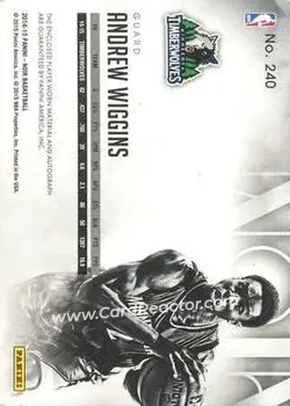 2014-15 Panini Noir #240 - Andrew Wiggins - Minnesota Timberwolves - Back
