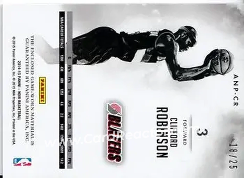 2014-15 Panini Noir - Acetate Noir Materials Prime #ANP-CR - Clifford Robinson - Portland Trail Blazers - Back