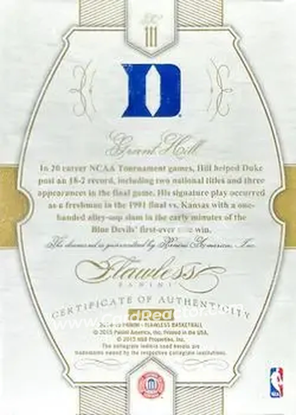2014-15 Panini Flawless - Black #111 - Grant Hill - Duke Blue Devils - Back 2014-15 Panini Flawless - Black #111 - Grant Hill - Duke Blue Devils - Back