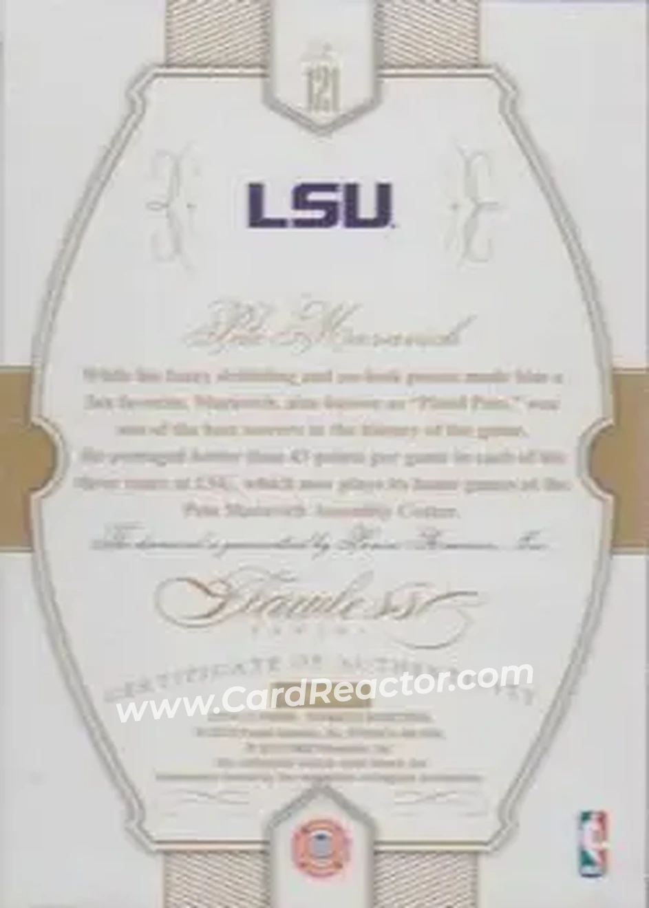 2014-15 Panini Flawless - Black #121 - Pete Maravich - LSU Tigers - Back 2014-15 Panini Flawless - Black #121 - Pete Maravich - LSU Tigers - Back