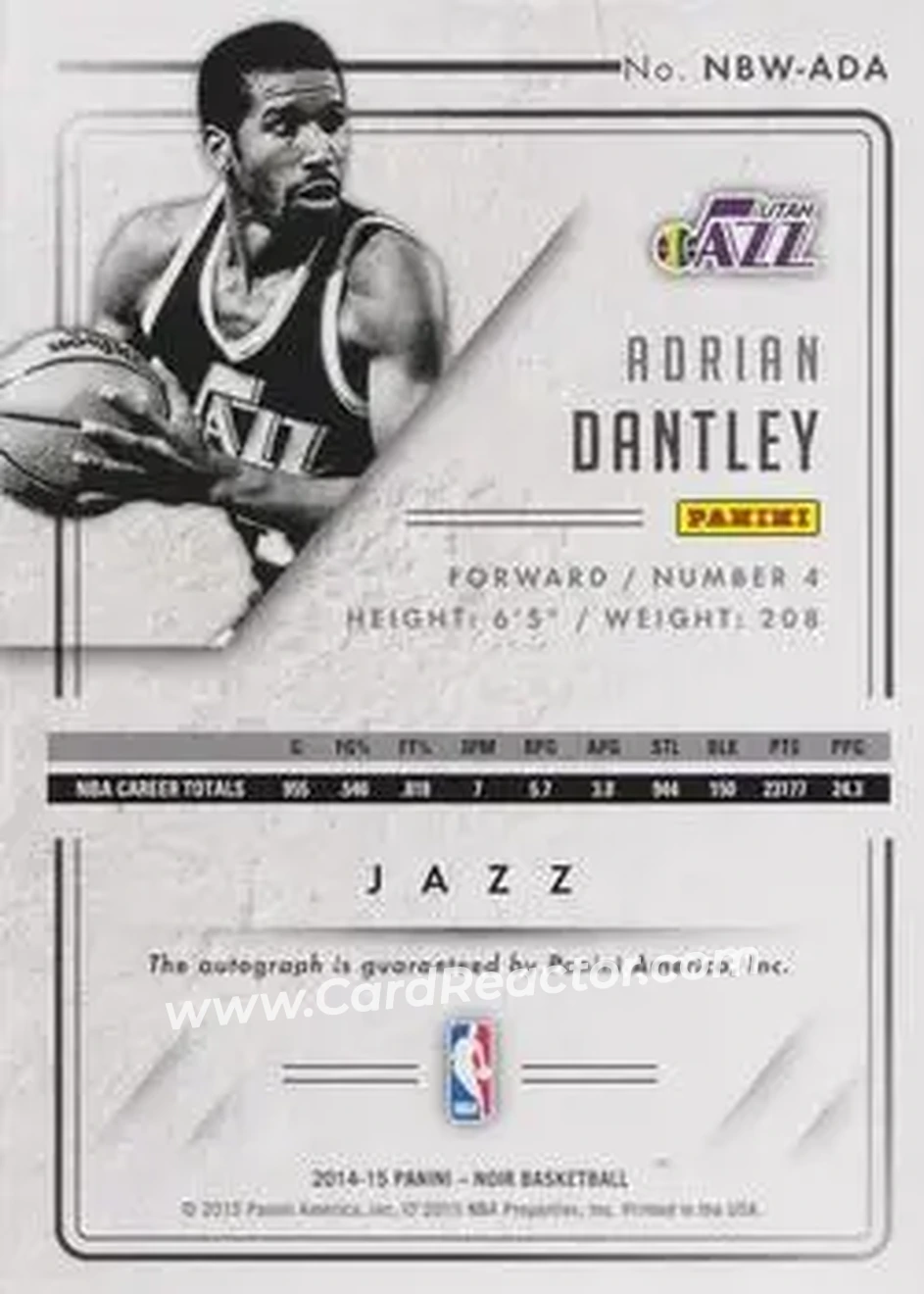 2014-15 Panini Noir - Auto Noir Black and White #NBW-ADA - Adrian Dantley - Utah Jazz - Back