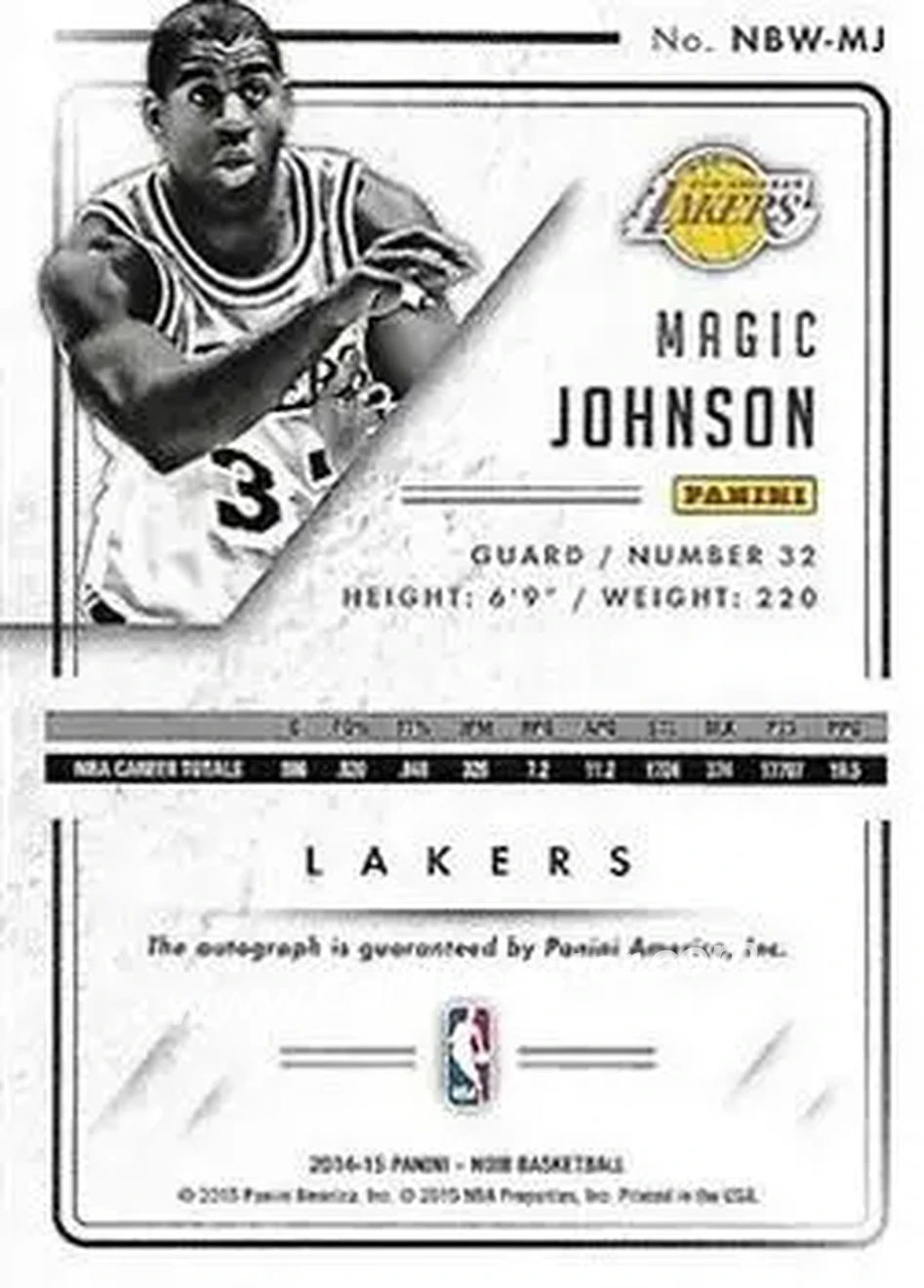 2014-15 Panini Noir - Auto Noir Black and White #NBW-MJ - Magic Johnson - Los Angeles Lakers - Back