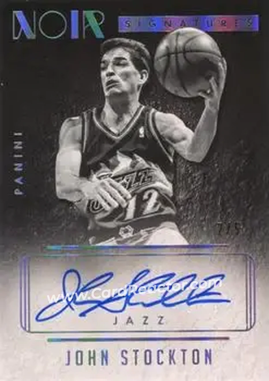 2014-15 Panini Noir - Auto Noir Black and White Platinum #9 - John Stockton - Utah Jazz - Front