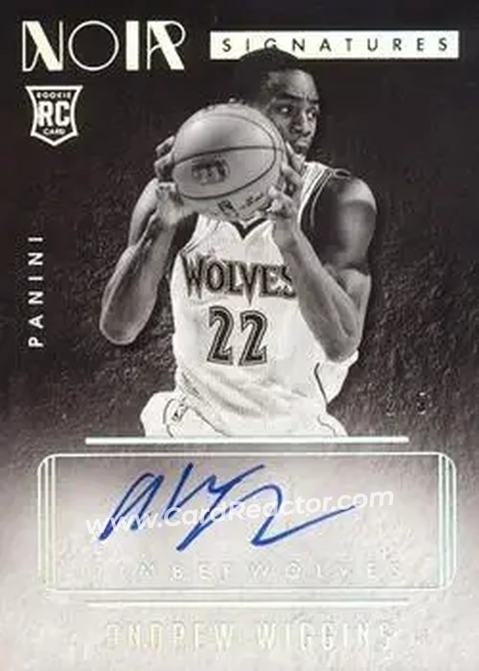 2014-15 Panini Noir - Auto Noir Black and White Platinum #42 - Andrew Wiggins - Minnesota Timberwolves - Front