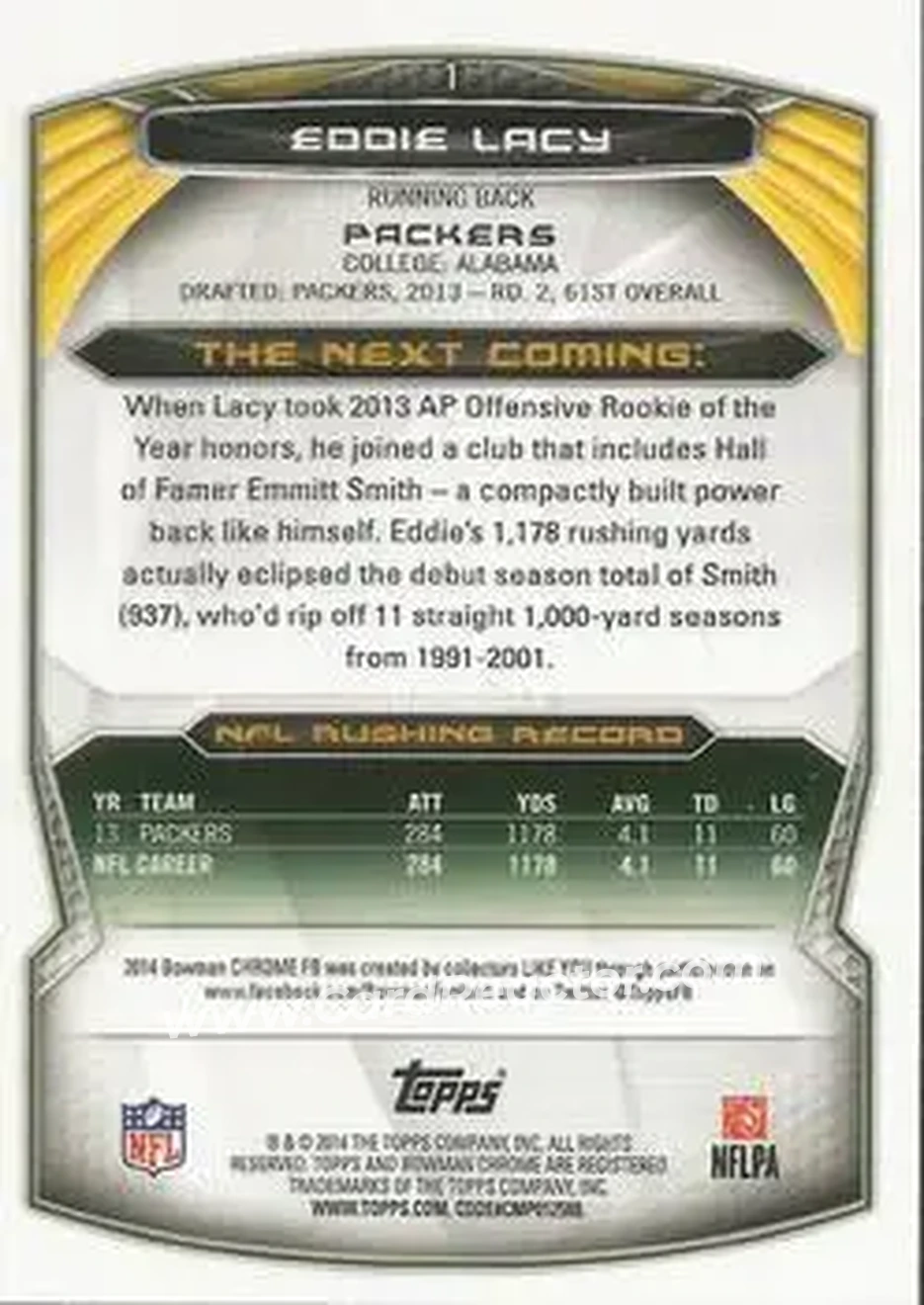 2014 Bowman Chrome #1 - Eddie Lacy - Green Bay Packers - Back