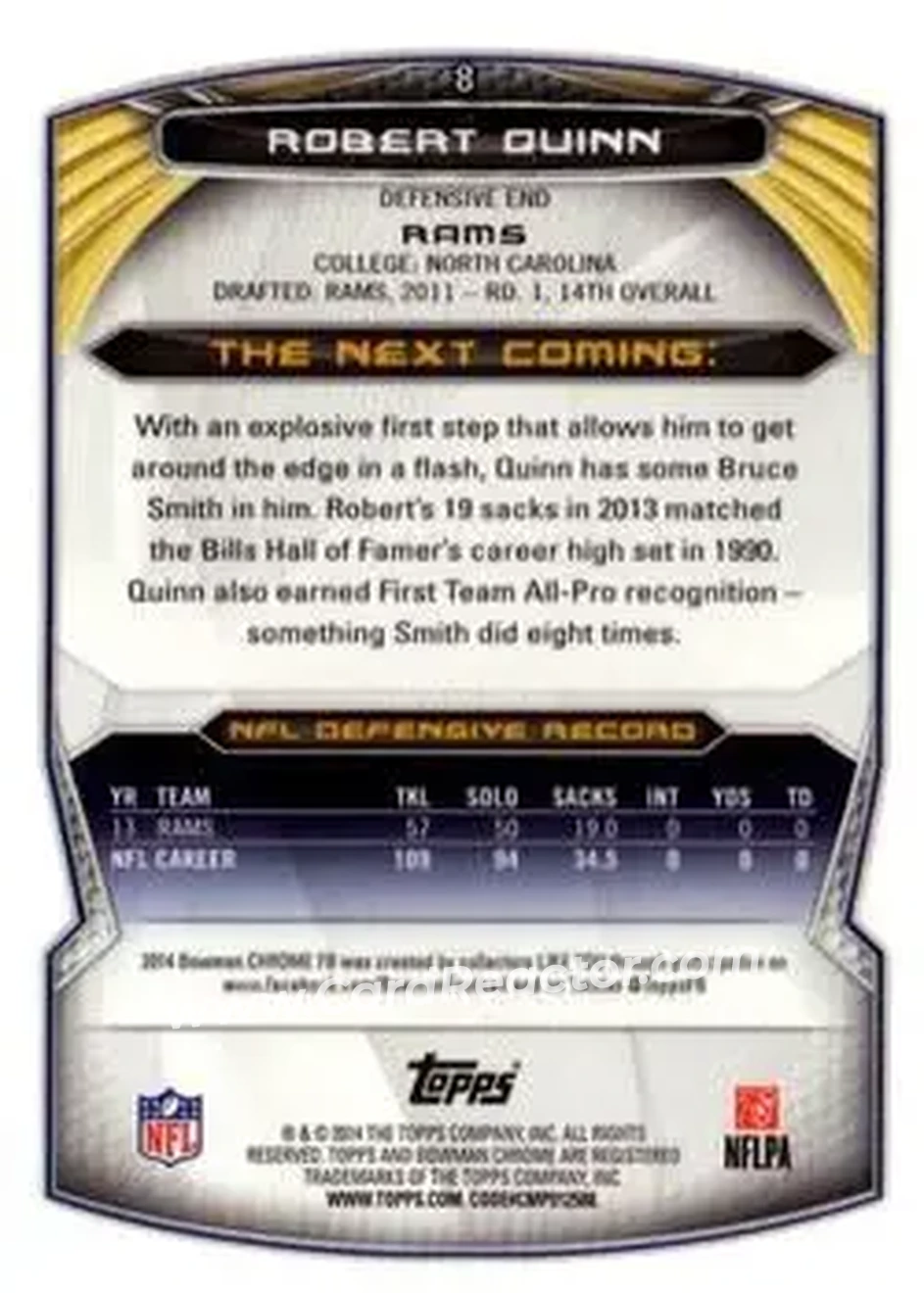 2014 Bowman Chrome #8 - Robert Quinn - St. Louis Rams - Back