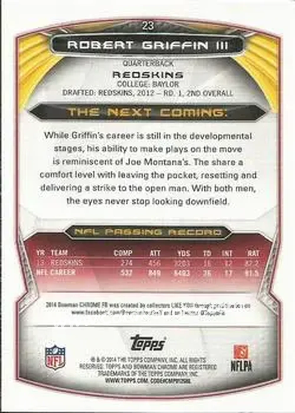 2014 Bowman Chrome #23 - Robert Griffin III - Washington Redskins - Back