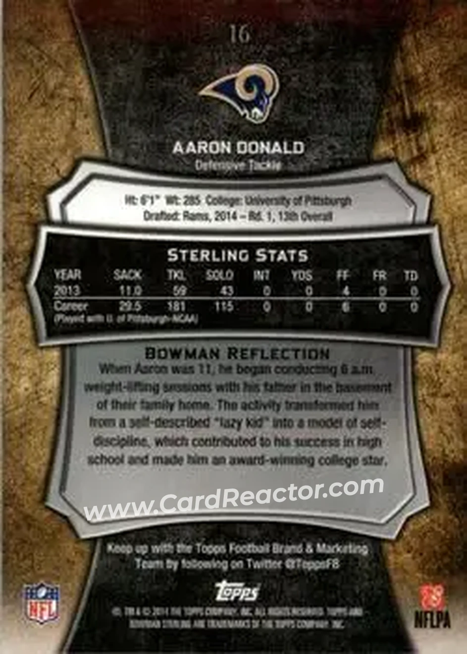 2014 Bowman Sterling #16 - Aaron Donald - St. Louis Rams - Back