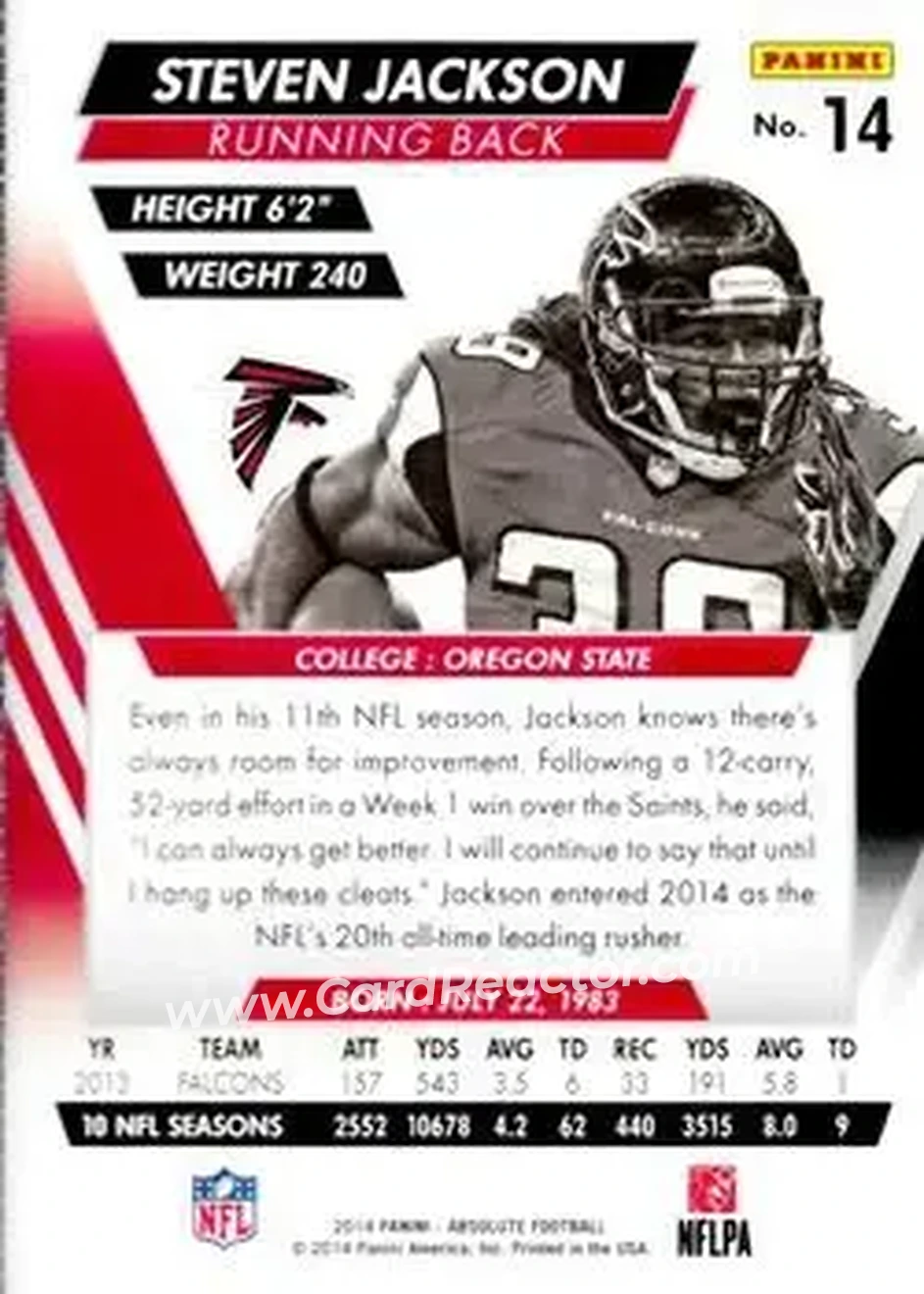 2014 Panini Absolute #14 - Steven Jackson - Atlanta Falcons - Back 2014 Panini Absolute #14 - Steven Jackson - Atlanta Falcons - Back