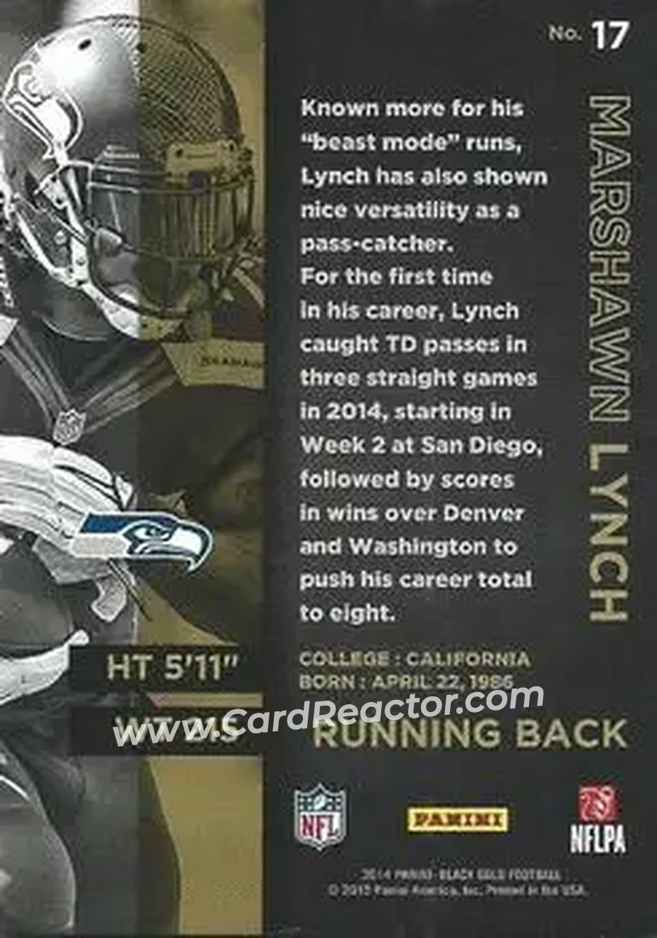 2014 Panini Black Gold #17 - Marshawn Lynch - Seattle Seahawks - Back