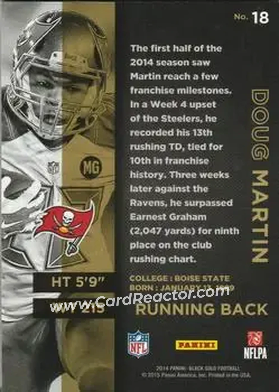 2014 Panini Black Gold #18 - Doug Martin - Tampa Bay Buccaneers - Back