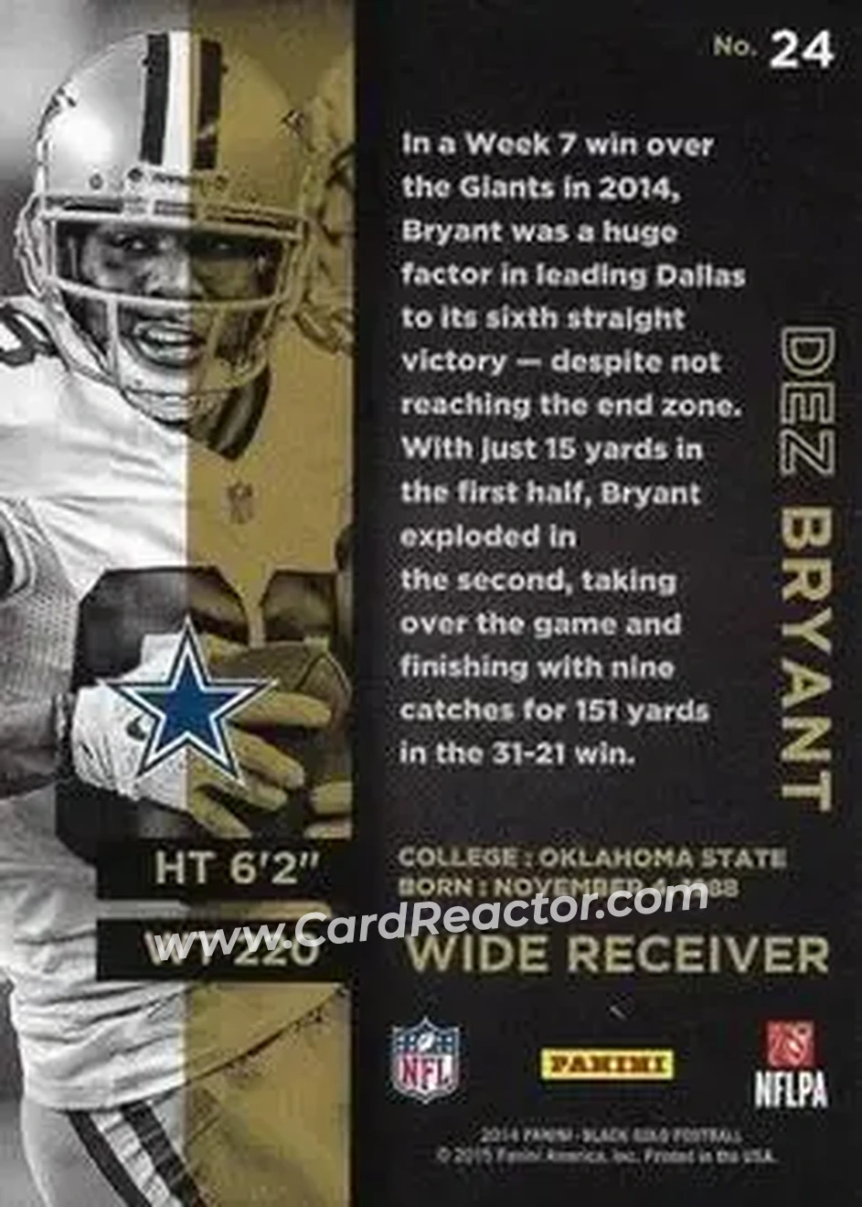 2014 Panini Black Gold #24 - Dez Bryant - Dallas Cowboys - Back