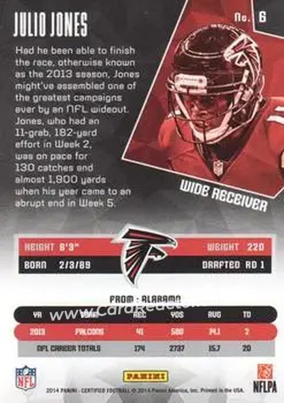 2014 Panini Certified #6 - Julio Jones - Atlanta Falcons - Back