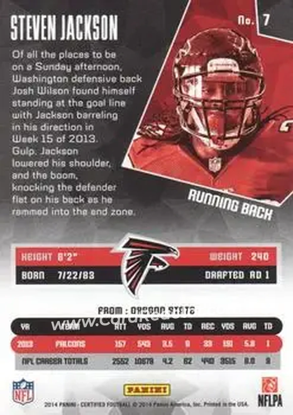 2014 Panini Certified #7 - Steven Jackson - Atlanta Falcons - Back