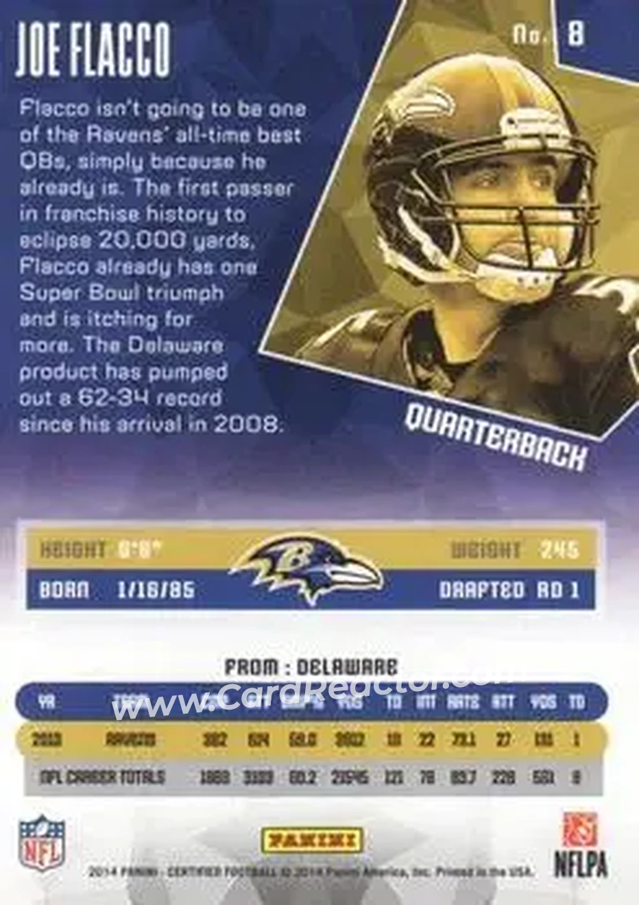 2014 Panini Certified #8 - Joe Flacco - Baltimore Ravens - Back