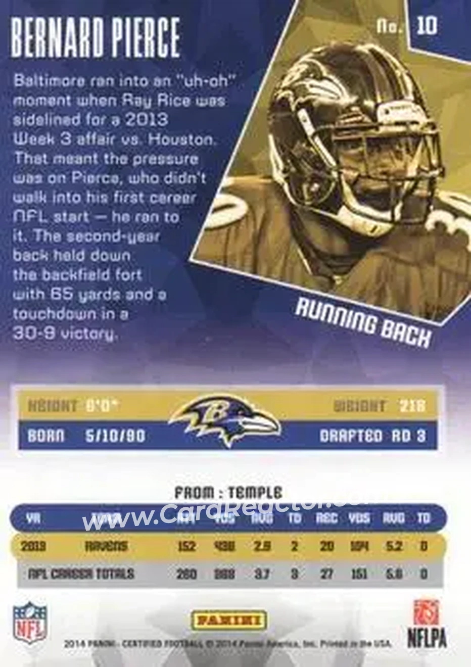 2014 Panini Certified #10 - Bernard Pierce - Baltimore Ravens - Back