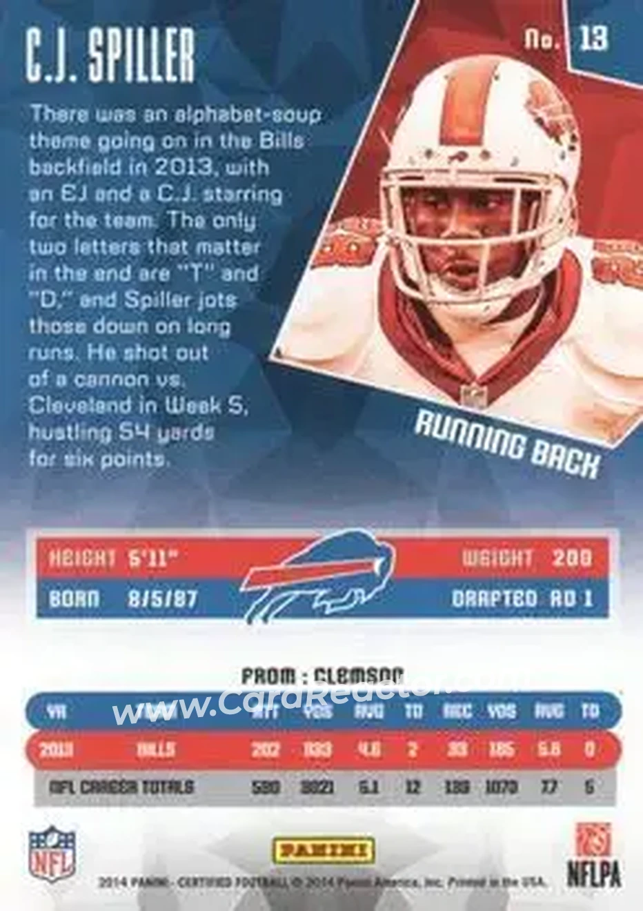 2014 Panini Certified #13 - C.J. Spiller - Buffalo Bills - Back