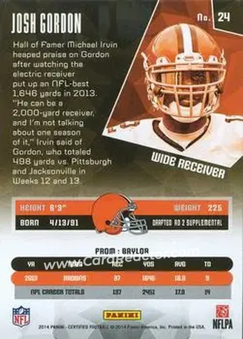 2014 Panini Certified #24 - Josh Gordon - Cleveland Browns - Back