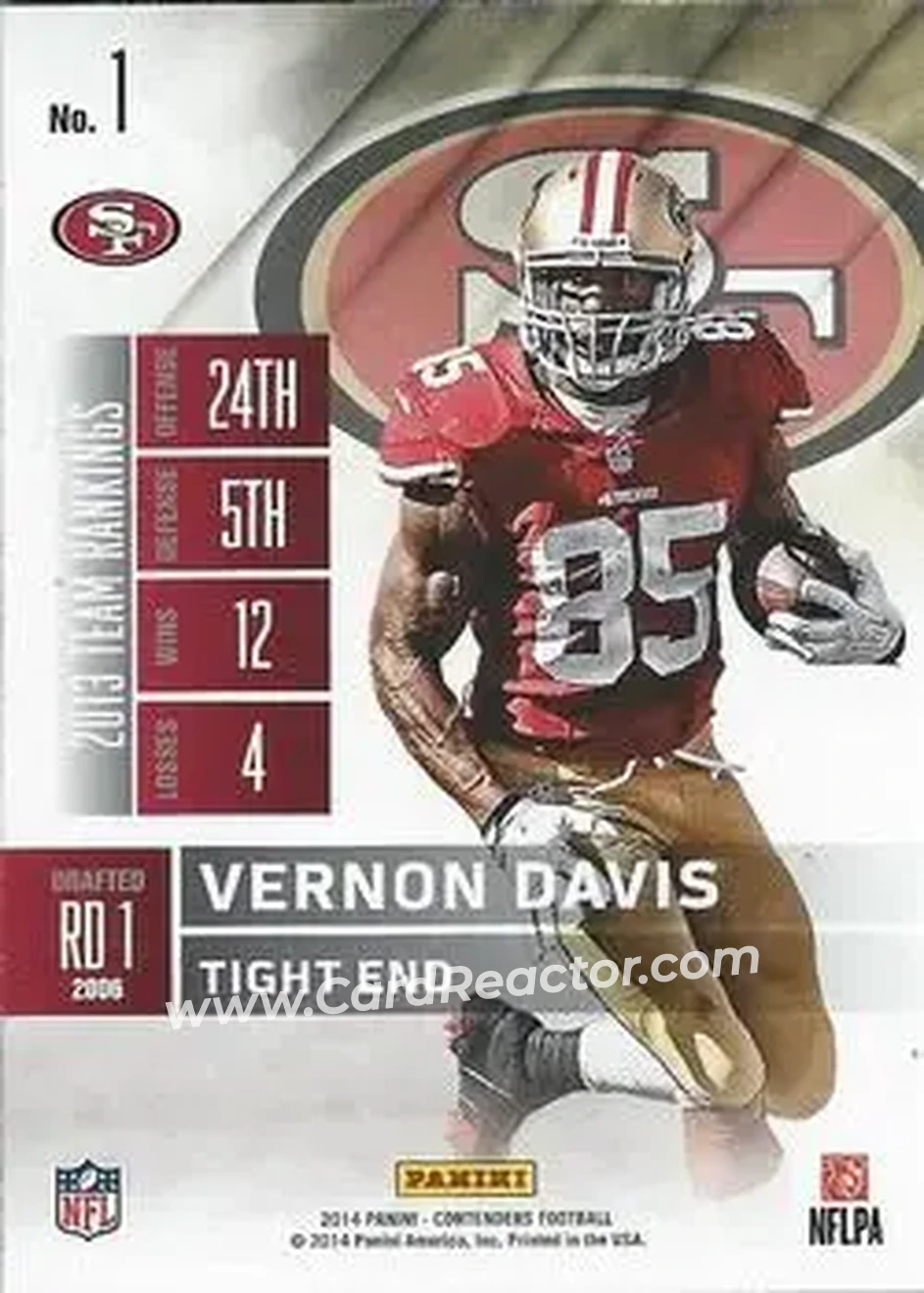 2014 Panini Contenders #1 - Vernon Davis - San Francisco 49ers - Back