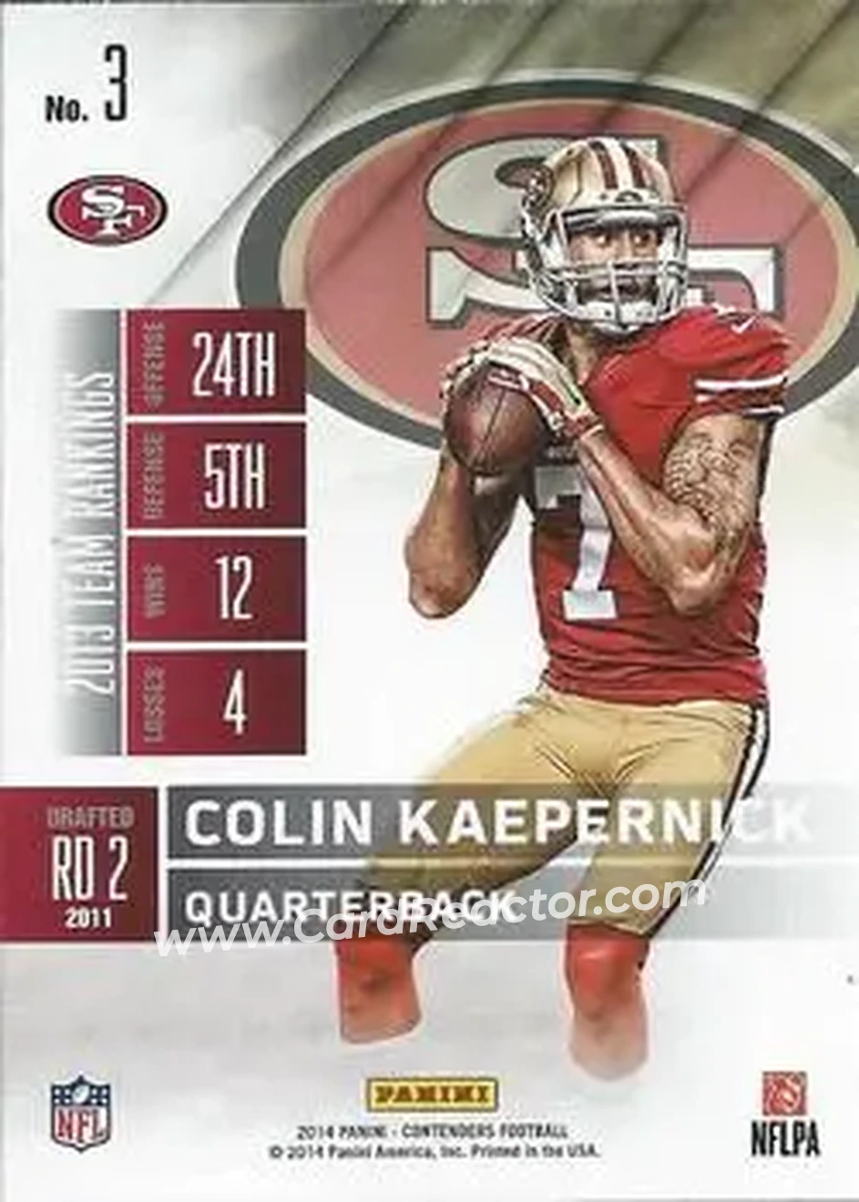 2014 Panini Contenders #3 - Colin Kaepernick - San Francisco 49ers - Back