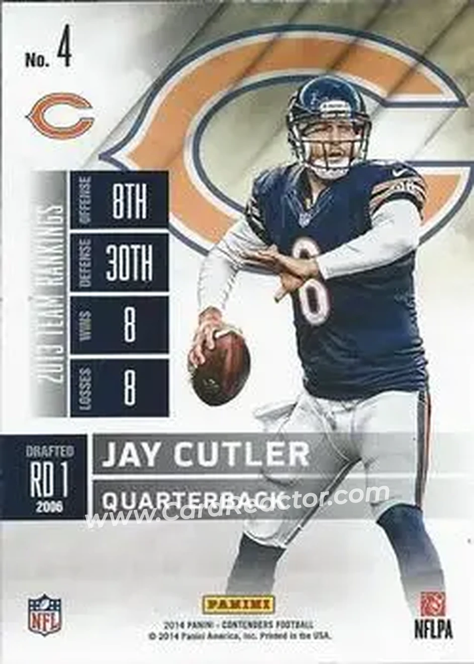 2014 Panini Contenders #4 - Jay Cutler - Chicago Bears - Back