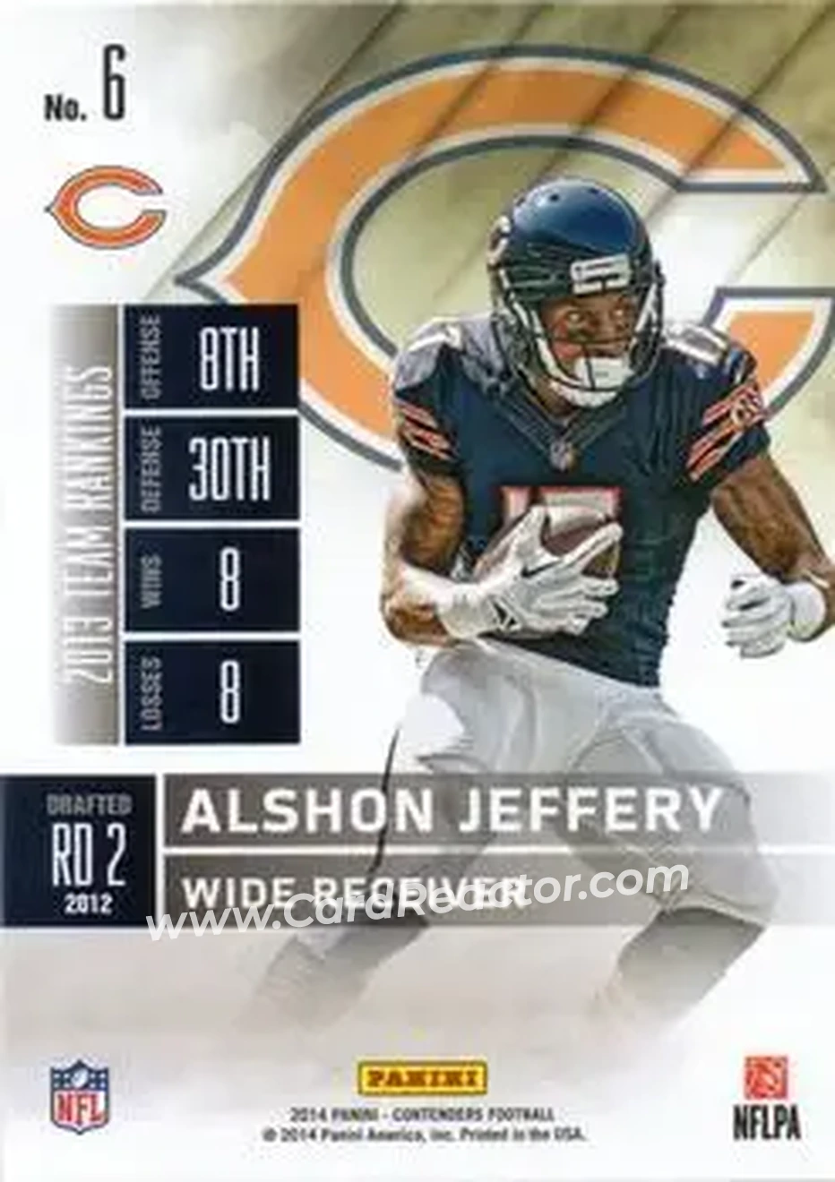 2014 Panini Contenders #6 - Alshon Jeffery - Chicago Bears - Back