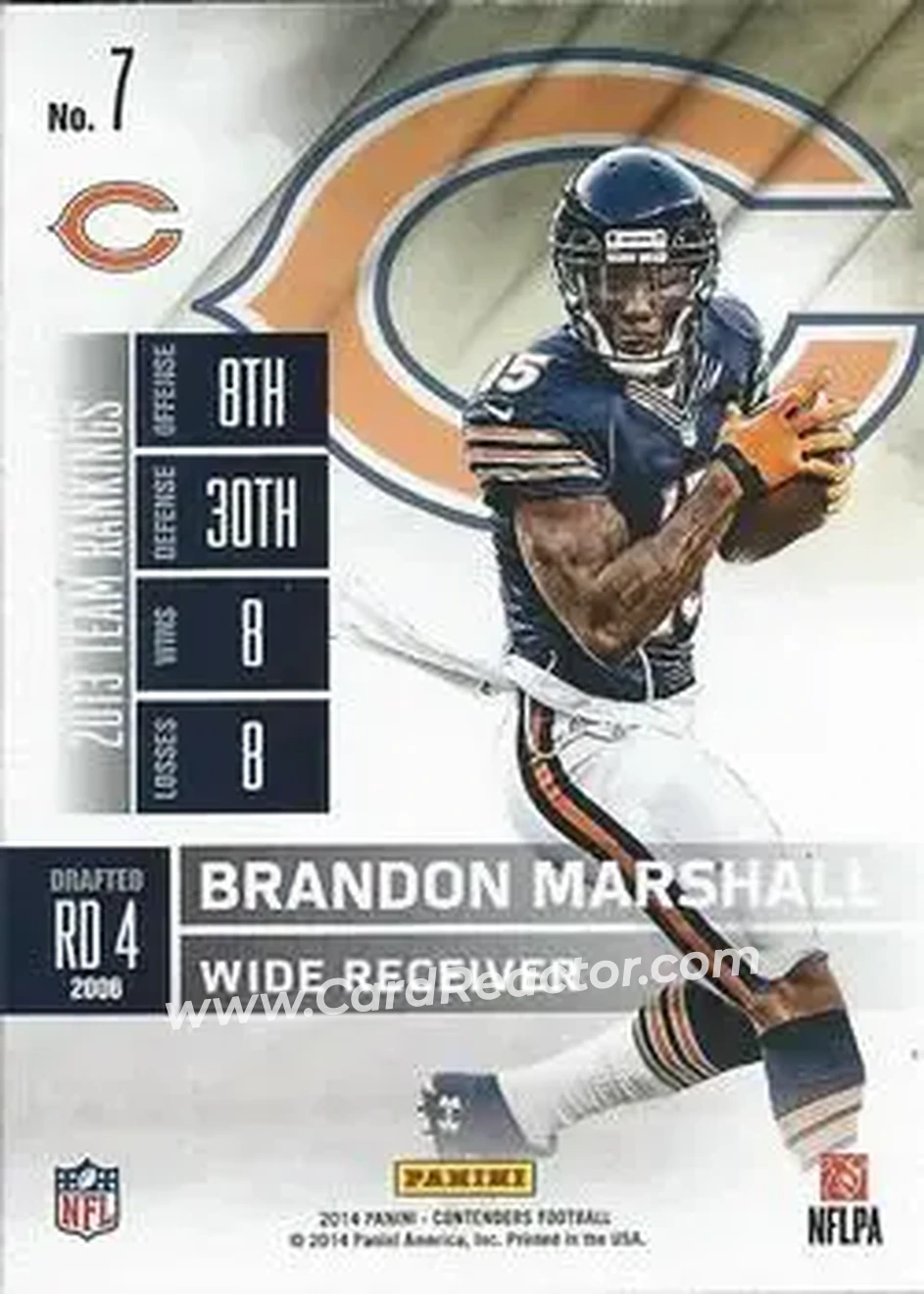 2014 Panini Contenders #7 - Brandon Marshall - Chicago Bears - Back