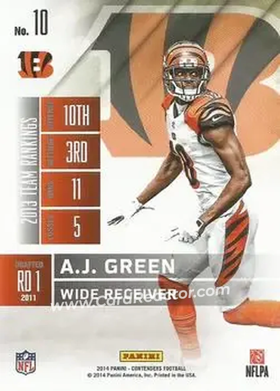 2014 Panini Contenders #10 - A.J. Green - Cincinnati Bengals - Back