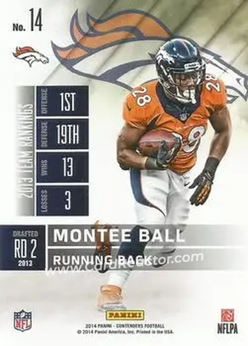 2014 Panini Contenders #14 - Montee Ball - Denver Broncos - Back