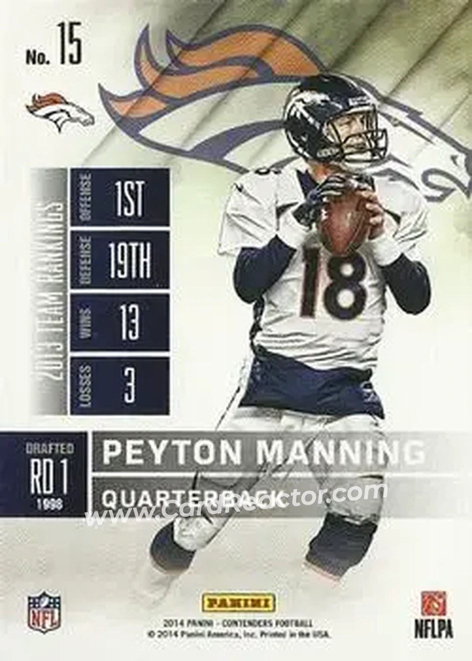 2014 Panini Contenders #15 - Peyton Manning - Denver Broncos - Back