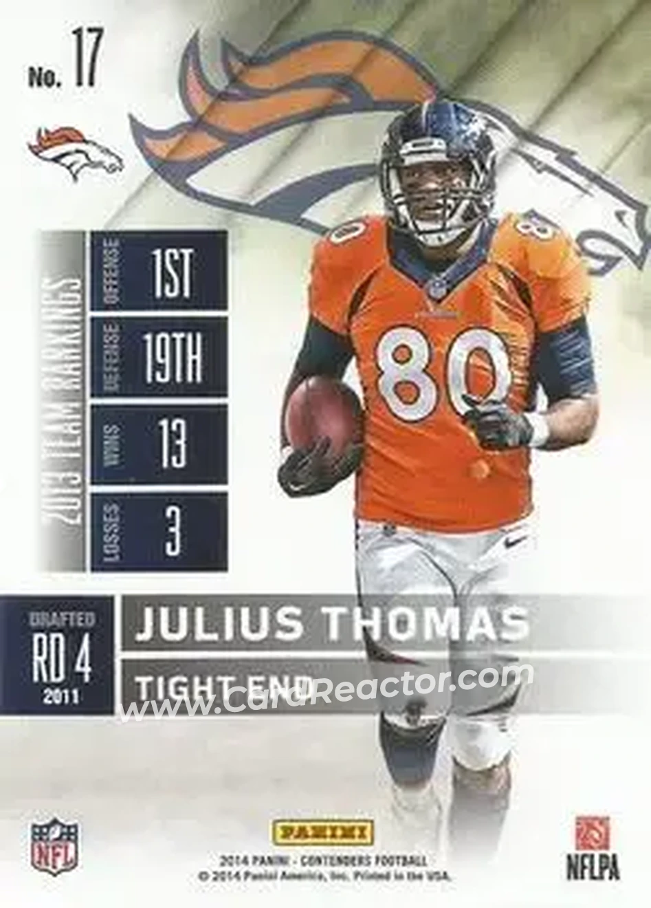 2014 Panini Contenders #17 - Julius Thomas - Denver Broncos - Back