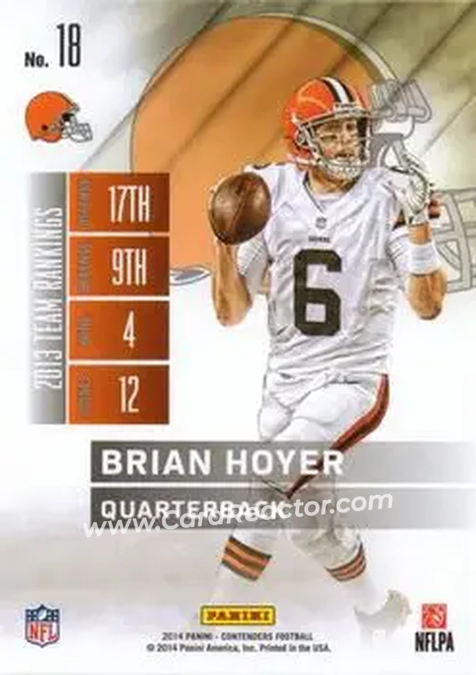2014 Panini Contenders #18 - Brian Hoyer - Cleveland Browns - Back