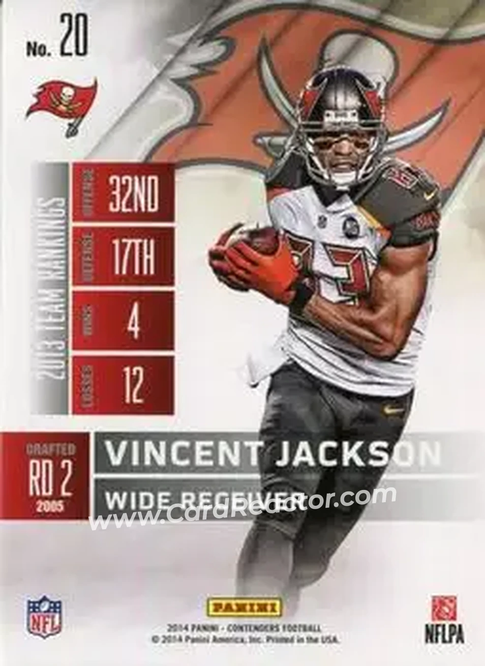2014 Panini Contenders #20 - Vincent Jackson - Tampa Bay Buccaneers - Back