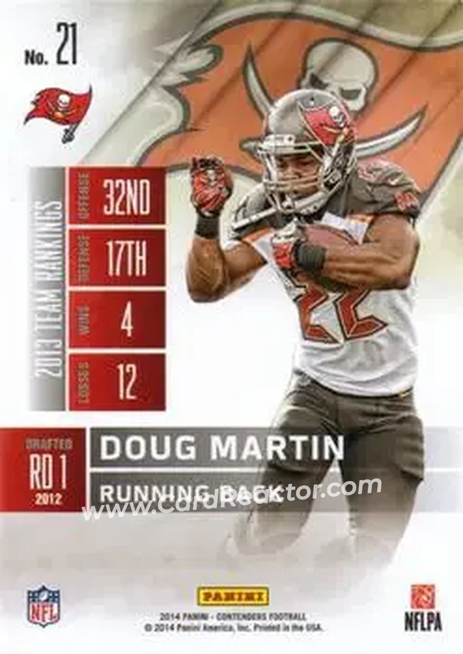 2014 Panini Contenders #21 - Doug Martin - Tampa Bay Buccaneers - Back