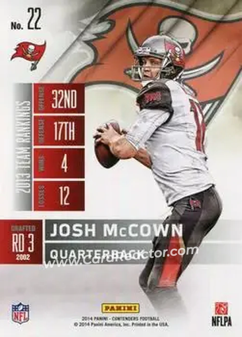 2014 Panini Contenders #22 - Josh McCown - Tampa Bay Buccaneers - Back
