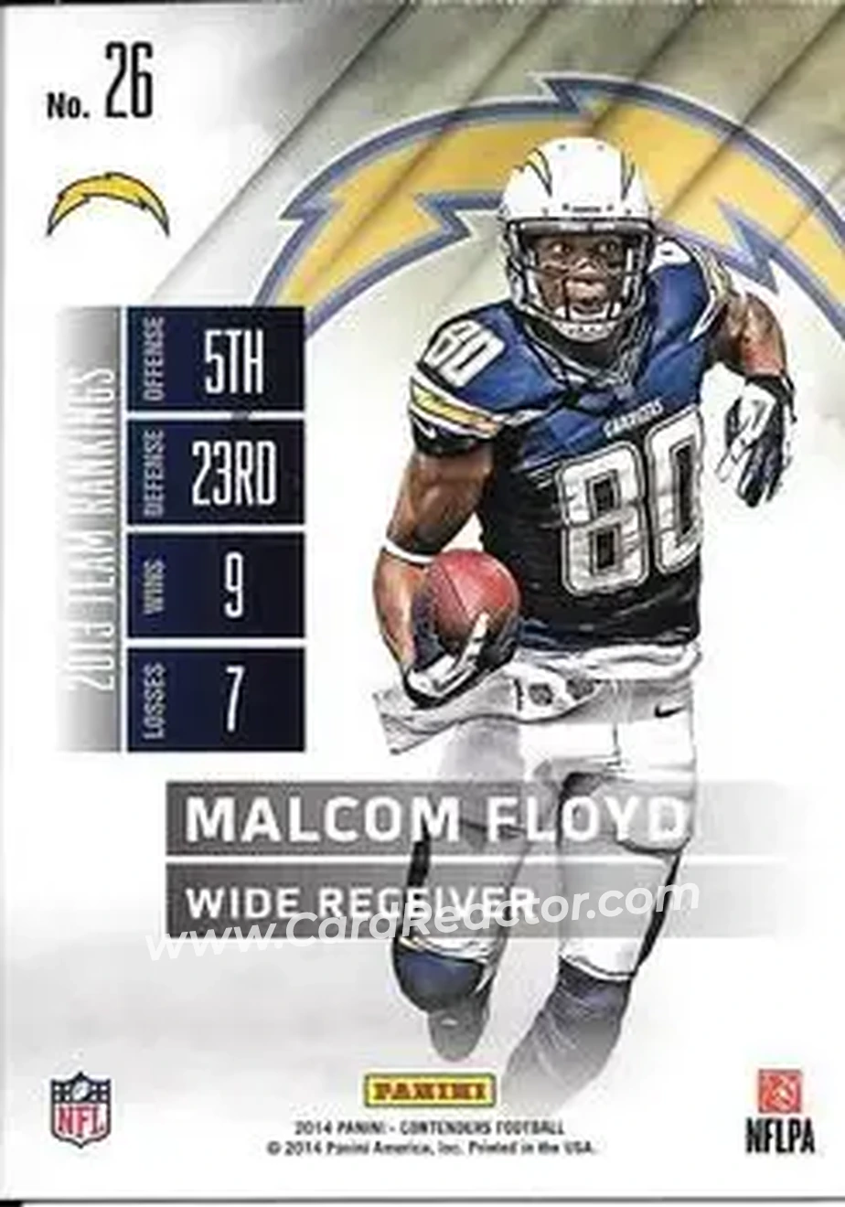 2014 Panini Contenders #26 - Malcom Floyd - San Diego Chargers - Back