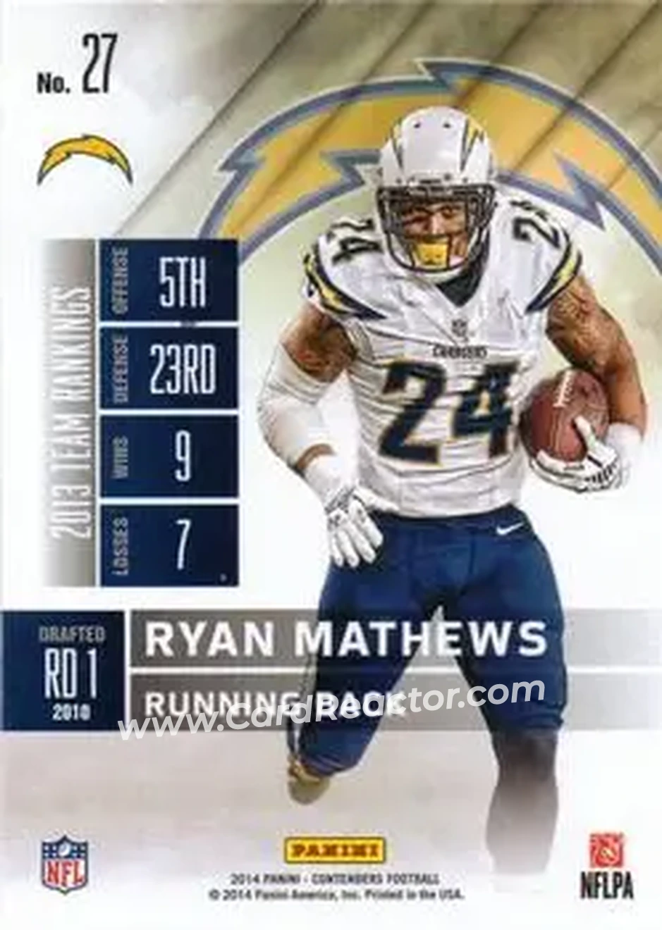 2014 Panini Contenders #27 - Ryan Mathews - San Diego Chargers - Back