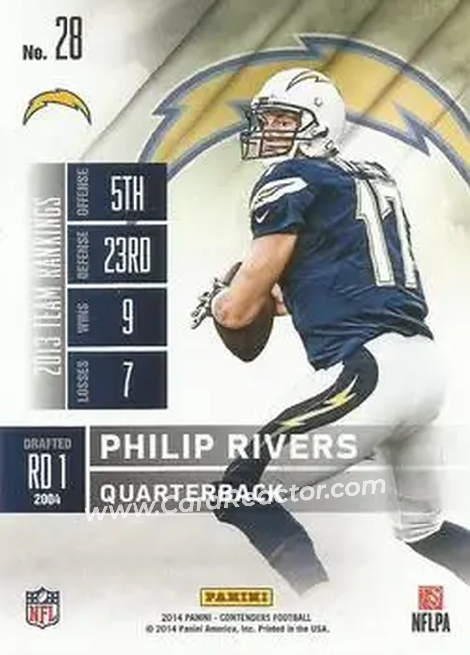 2014 Panini Contenders #28 - Philip Rivers - San Diego Chargers - Back