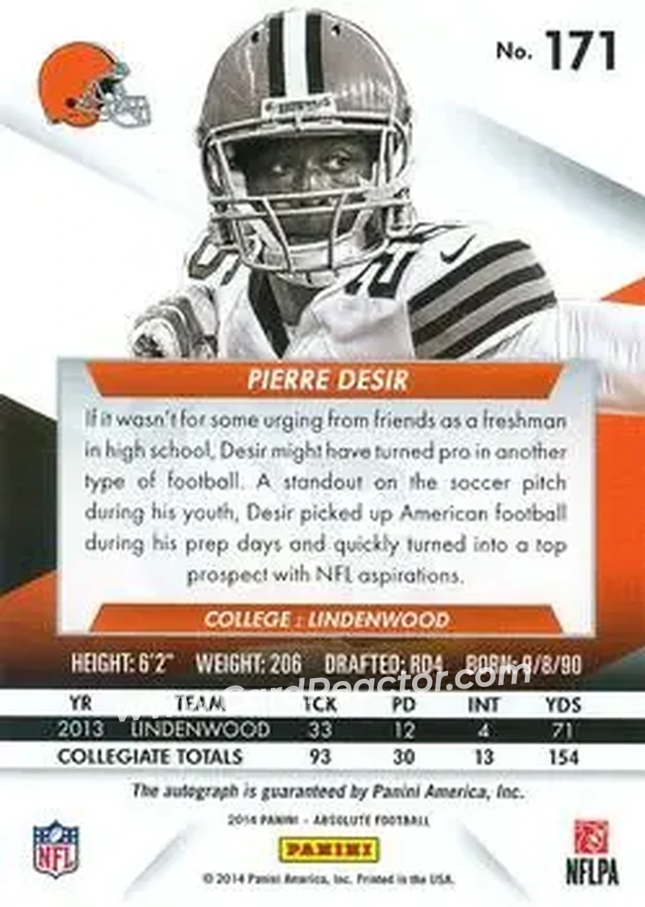 2014 Panini Absolute #171 - Pierre Desir - Cleveland Browns - Back 2014 Panini Absolute #171 - Pierre Desir - Cleveland Browns - Back