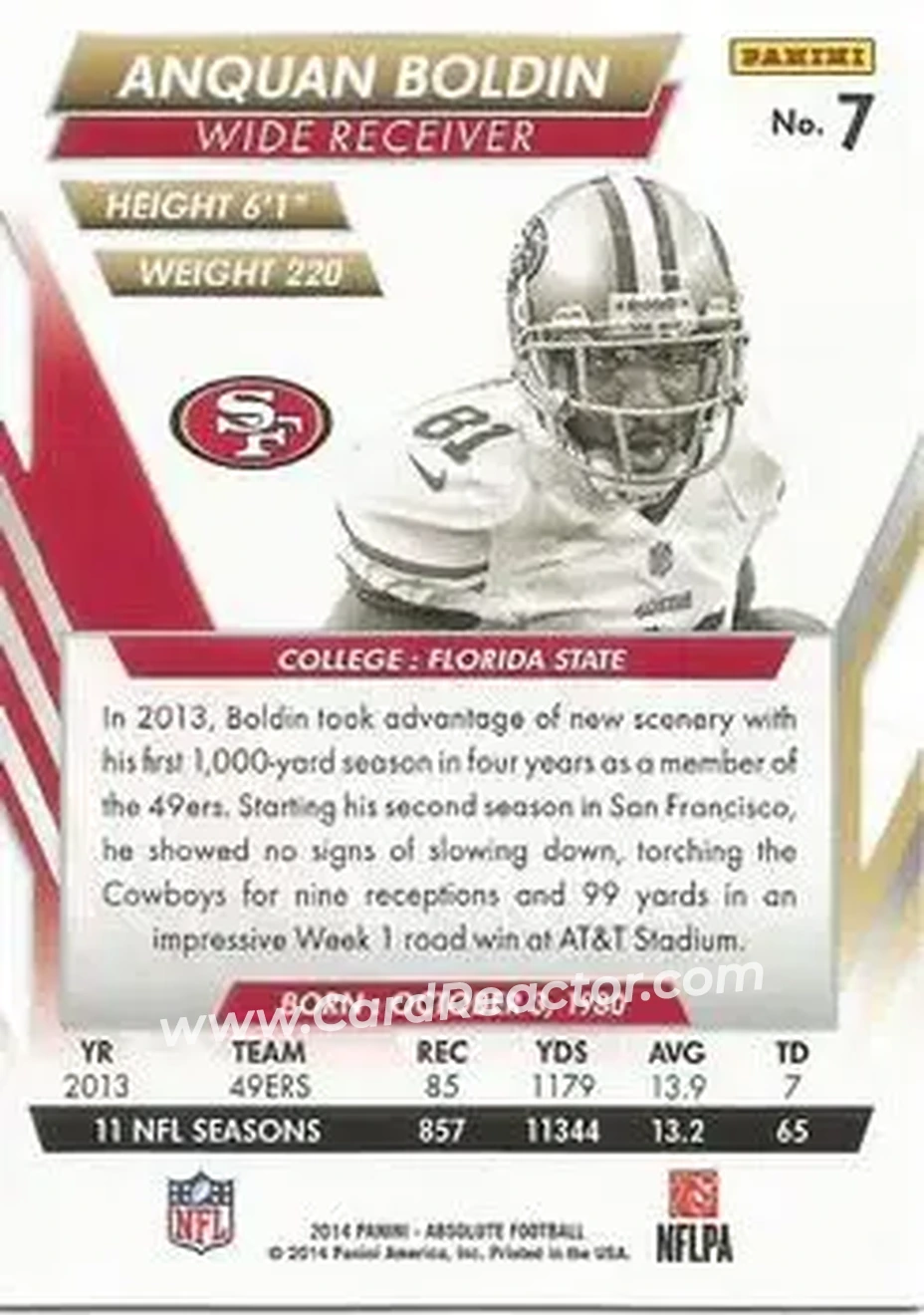 2014 Panini Absolute - Retail #7 - Anquan Boldin - San Francisco 49ers - Back 2014 Panini Absolute - Retail #7 - Anquan Boldin - San Francisco 49ers - Back